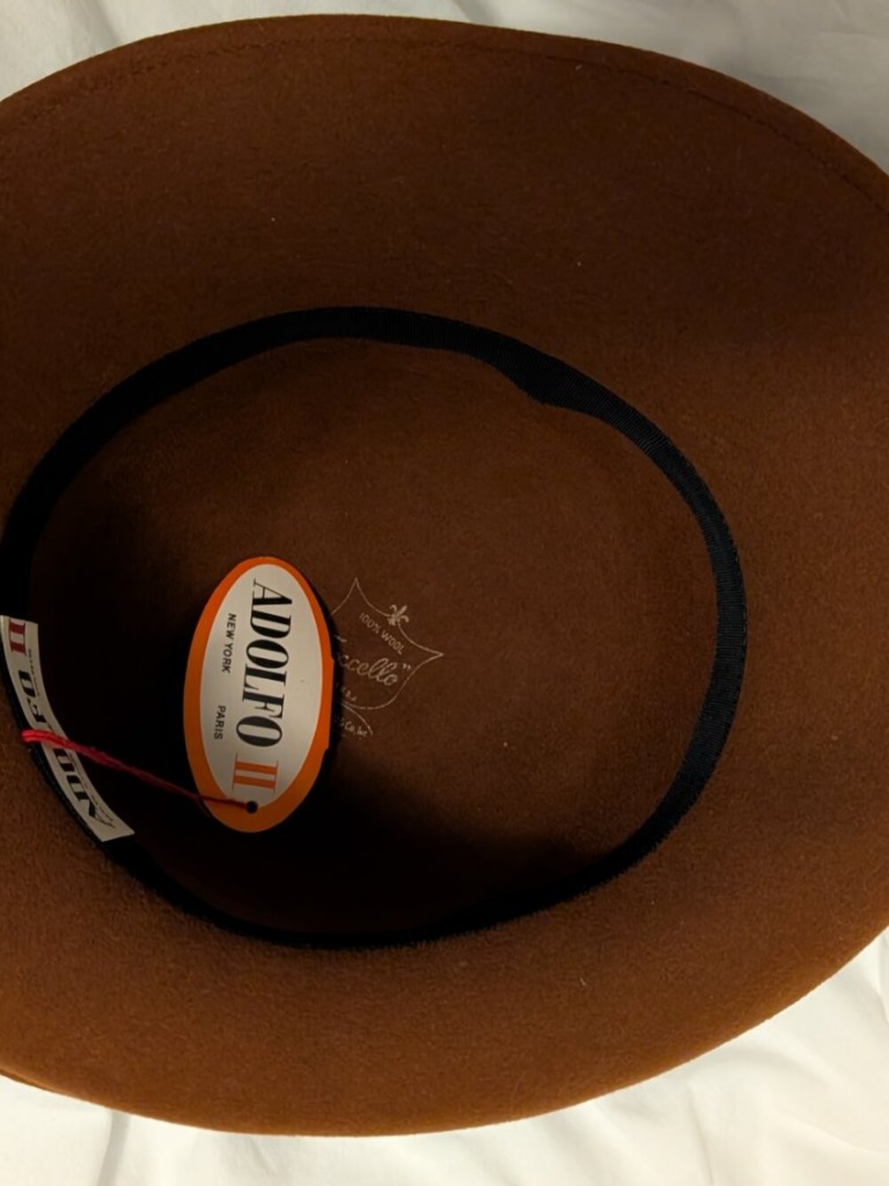 Vintage Adolfo II Excello Cloche Brown Wool Hat w/Black Grosgrain Ribbon Band - Picture 3 of 3